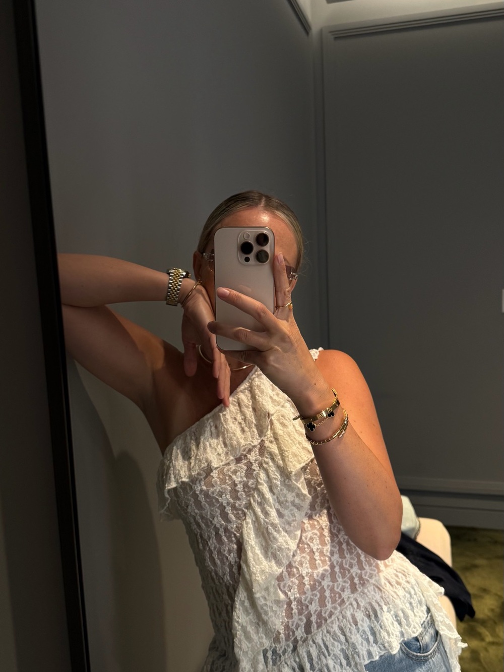 Zara Cream Asymmetrical Lace Ruffle Skirt